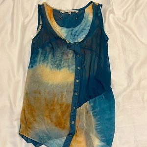 Rachel Roy Blue and Orange Sheet TyeDye Blouse XXS